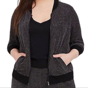 Black , glittery bomber zip up